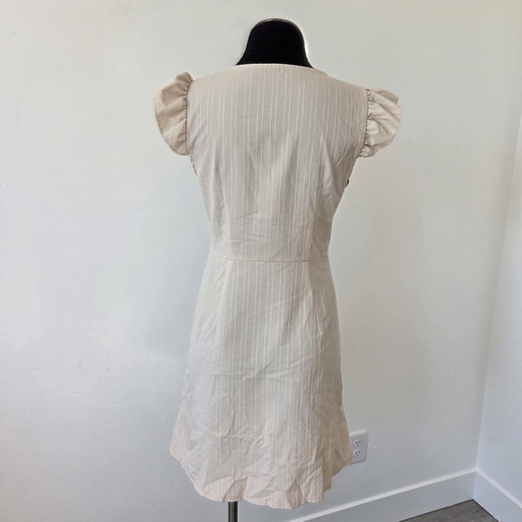 Flax Oatmeal Flutter Sleeve Sun Dress Button Front Cottagecore Milkmaid Renfaire - Picture 5 of 10